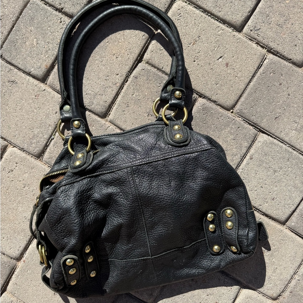 Linea Pelle Black Shoulder Bag with Gold Studs